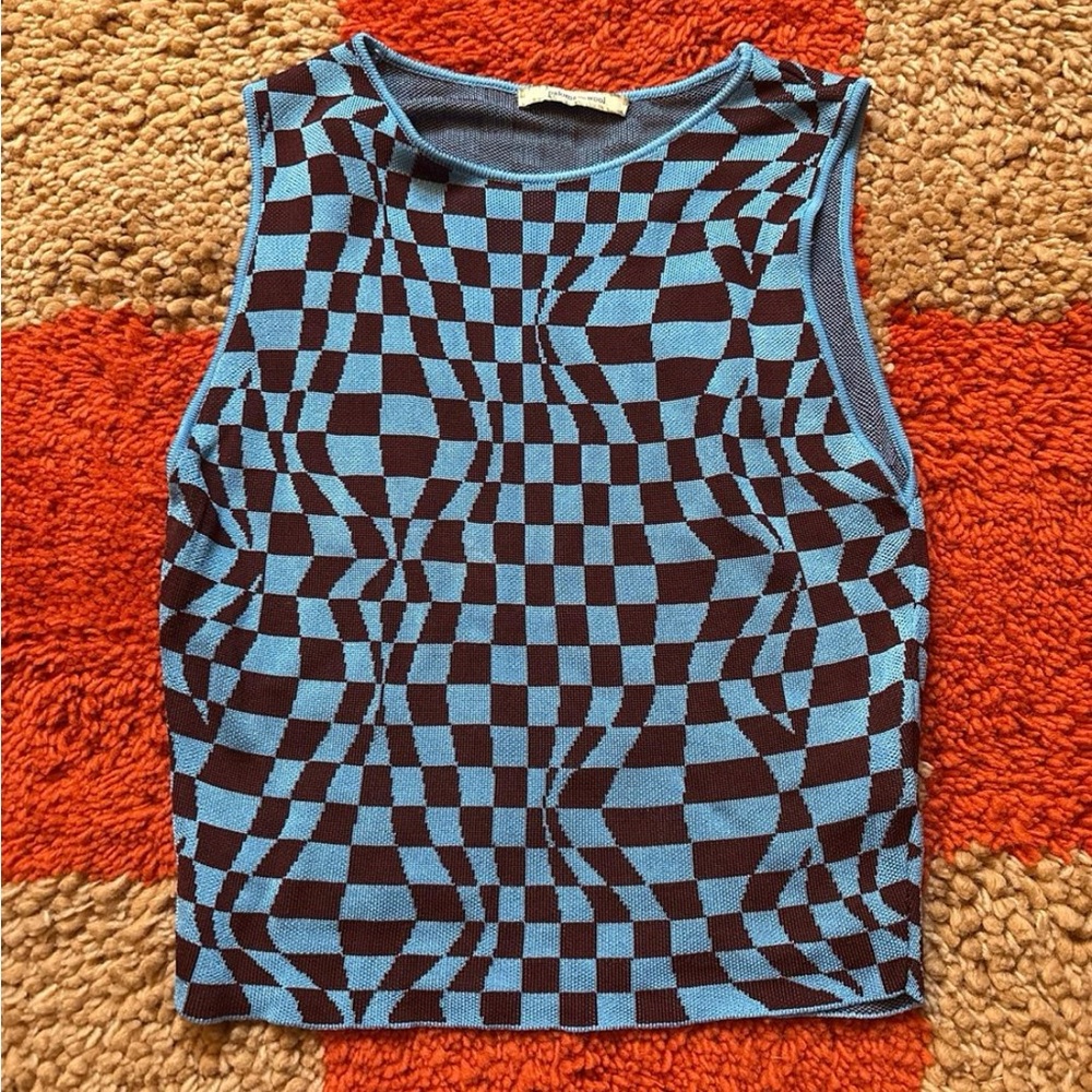 Paloma Wool Blue and Black Checkered Top